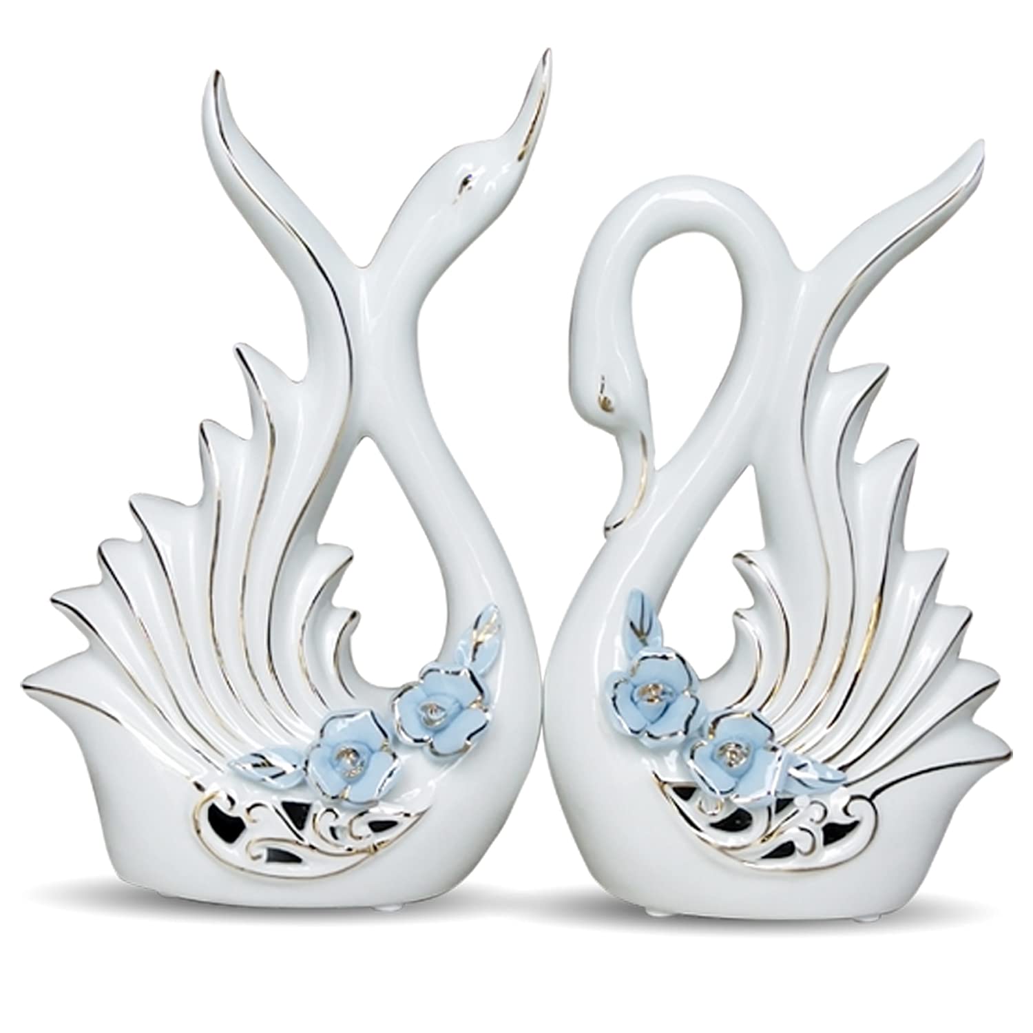 Xtore¨ Modern Elite Swan Pair Ceramic Art Figure | Beautiful Home Decor (Set of 2, White)