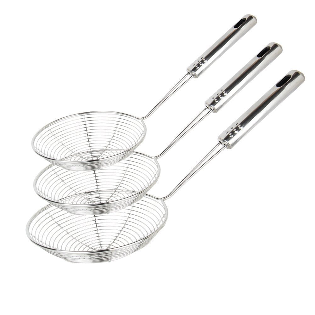 Spider Strainer Mesh Strainer, Swify Set of 3 Stainless Steel Net Skimmer Mesh Ladle for Kitchen Food and Vegetable, Mesh Colander in Different Size-30.5 cm, 32 cm, 35 cm