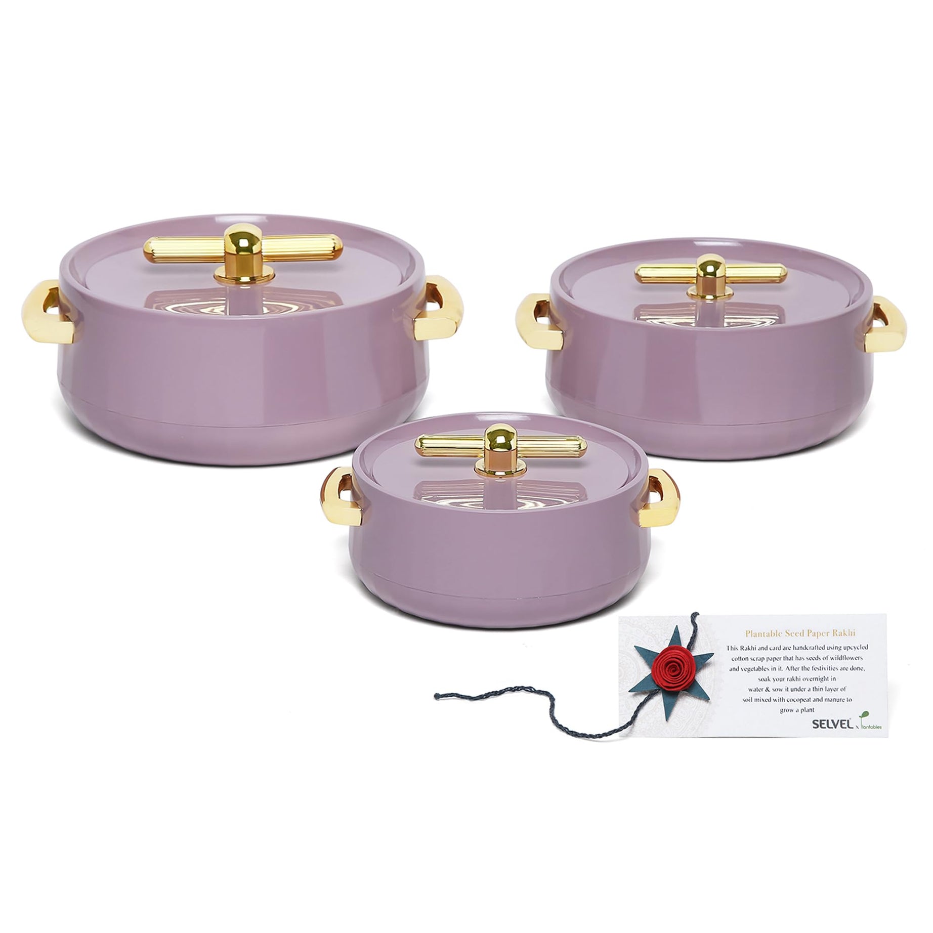 SELVEL Giving shape to life! Elegance Royal Inner Steel Casserole Set of 3 (1700ml, 1200ml, 600ml) - Royal Purple | BPA Free | Advanced P.U. Insulation | Keeps Food Hot & Fresh for Long Hours