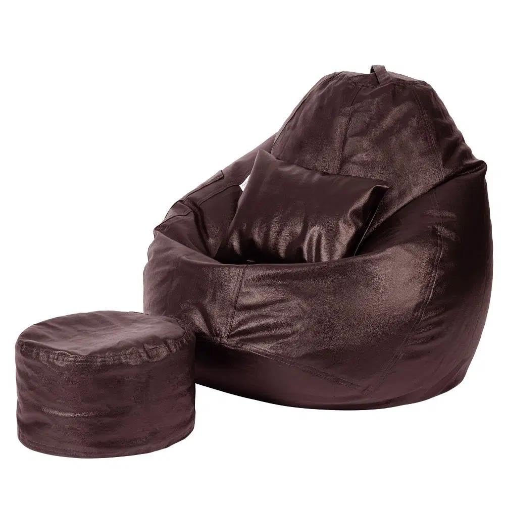 Wakefit 4XL Bean Bag, Bean Bag with Beans Filled, Bean Bag Sofa, Bean Bags, Bean Bag Chair, Bean Bag with Cushion and Footrest with Beans Filled, Original Leatherette Bean Bag with Beans (Brown)