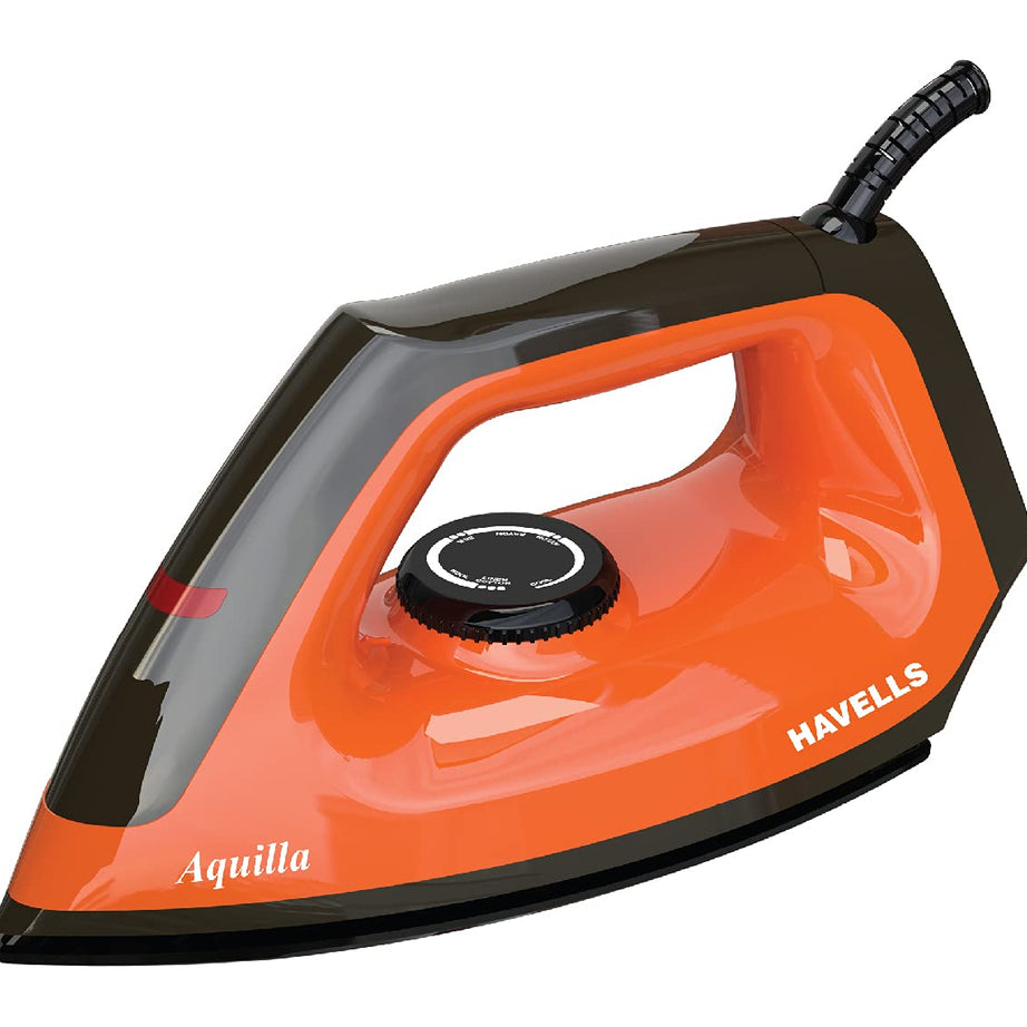 Havells Dry Iron Aquilla 1000W | Iron Press German Technology | Non Sick Coated Sole Plate | Shock Proof Body | 2 Yr Manufacturer Warranty (Orange/Black)