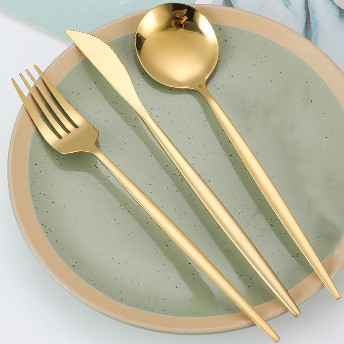 BonZeaL Mirror Finish 410 Stainless Steel 3 Pieces Flatware Gold Cutlery Set for 1 Premium Cutleries for Dining Table