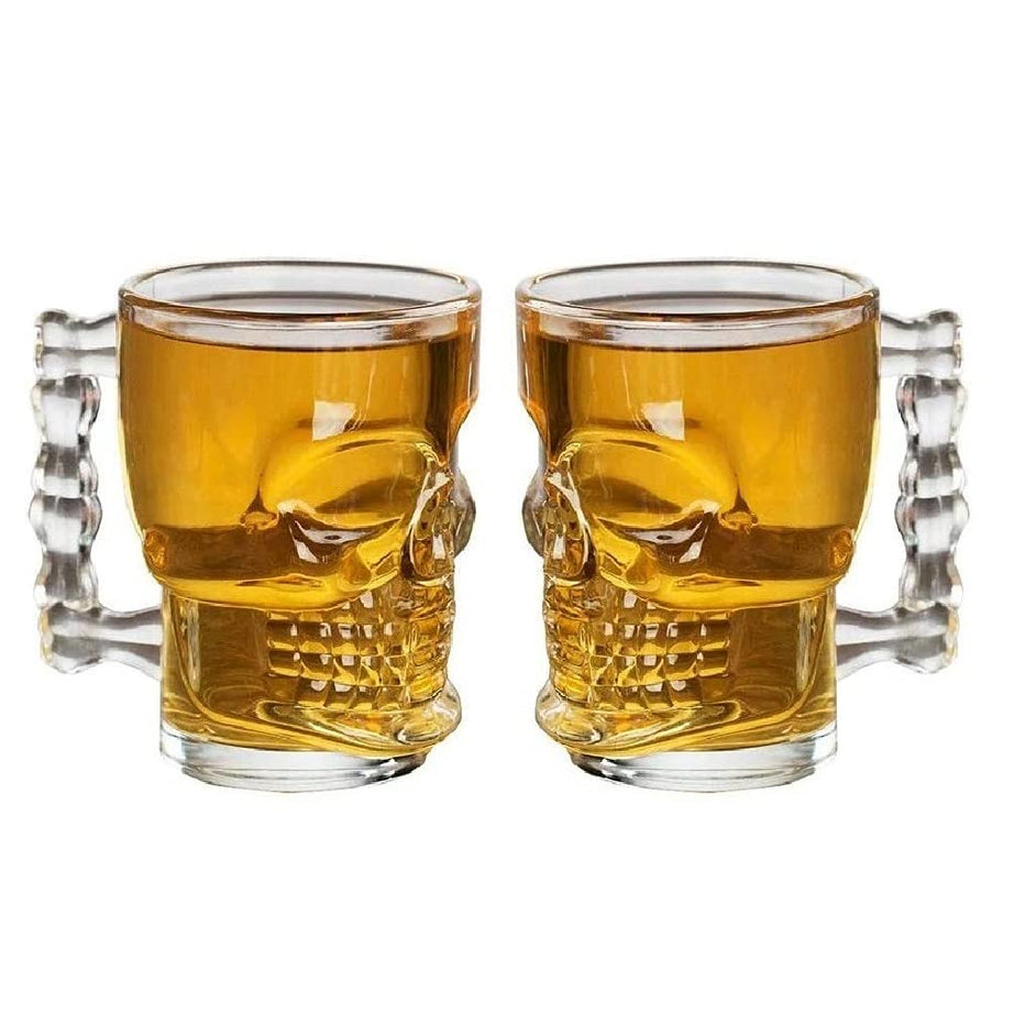 MIR9 Skull Beer Mug 520ML Glass Transparent for Your Home Bar (Set of 2)