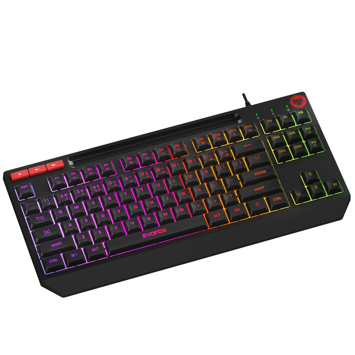 EvoFox Deathray TKL RGB Gaming Keyboard | 16 Million True Prism Colors | 7 Backlight Effects and One Custom Effect | Silent Membrane Keys | Anti Ghosting & Windows Lock Key | Braided Cable | (Black)