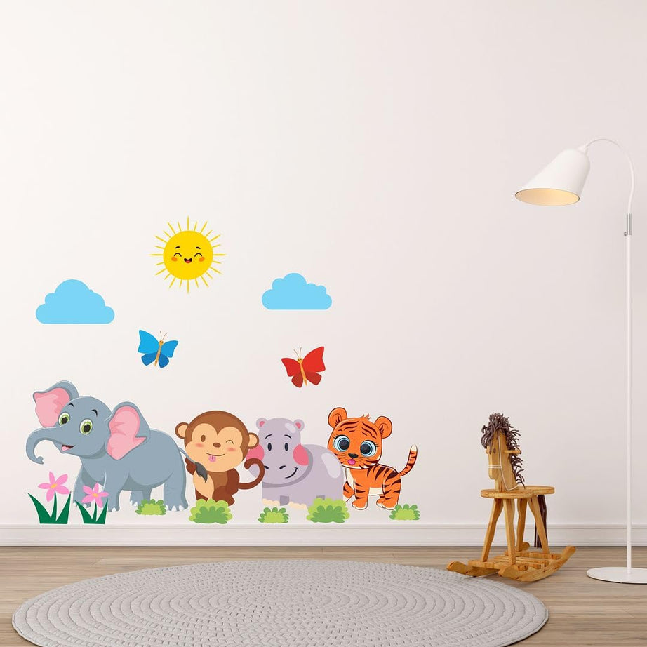 CVANU Cute Animal & Sun Self-Adhesive Vinyl Wall Sticker for Wall Decoration (21inX24in)_S276