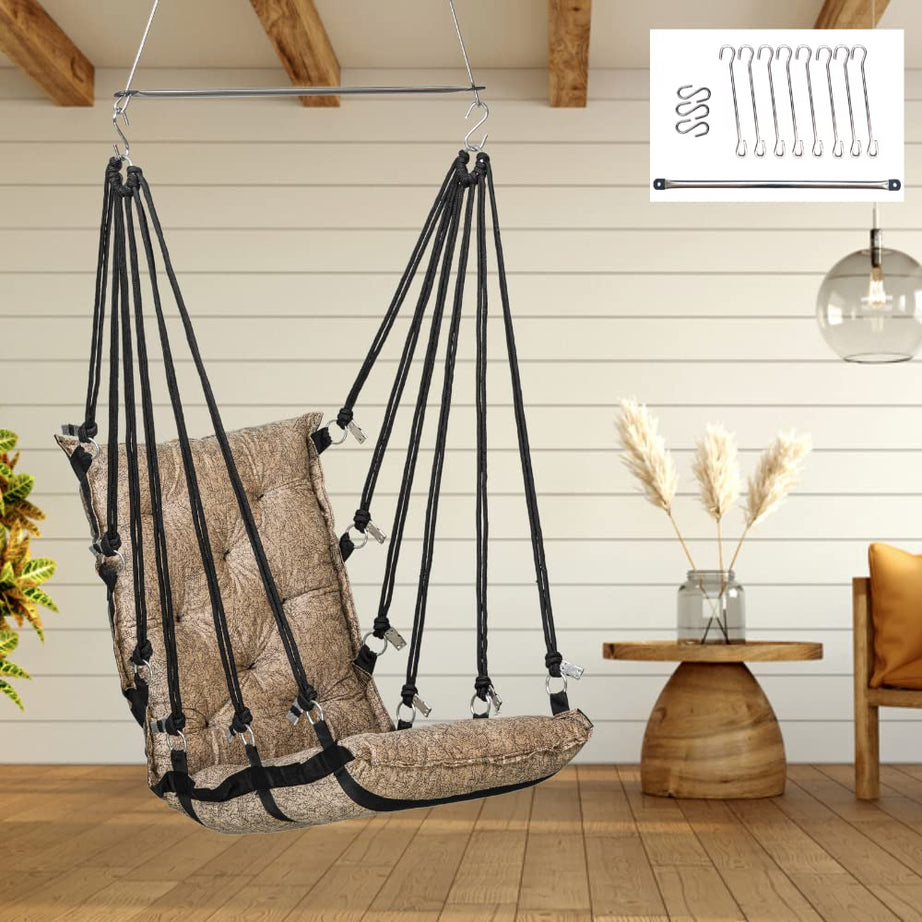 Patiofy Large Soft Leather Velvet Hammock Hanging Swing for Adults/Jhula/Swing for Balcony/Swinging Chair/Home Swing 200 Kgs Weight Capacity (Free Hanging Accessories- Beige, Cotton)