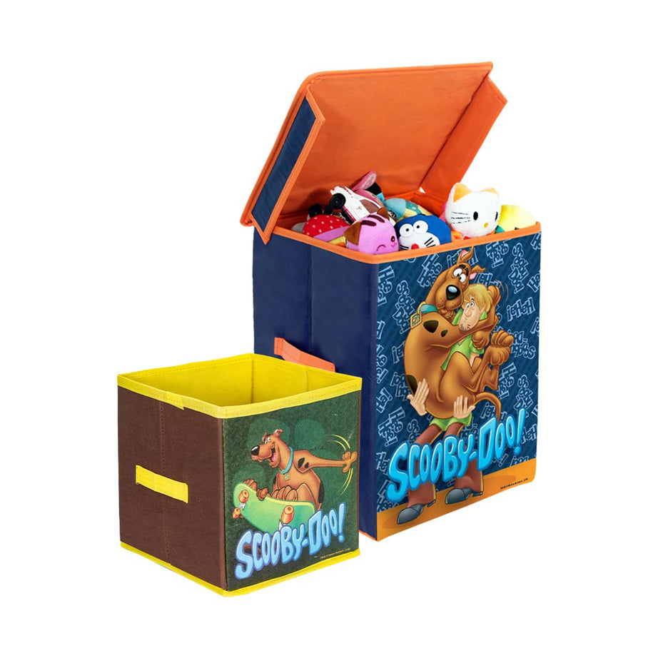 PrettyKrafts Scooby-Doo Fabric Toys Organizer Storage Box - Set Of 2 Pieces -16 Inches (H) X 12 Inches (W) X 12 Inches (L) (Big 1 Pc) | 10 Inches X 10 Inches X 10 Inches (Small 1 Pc), Blue