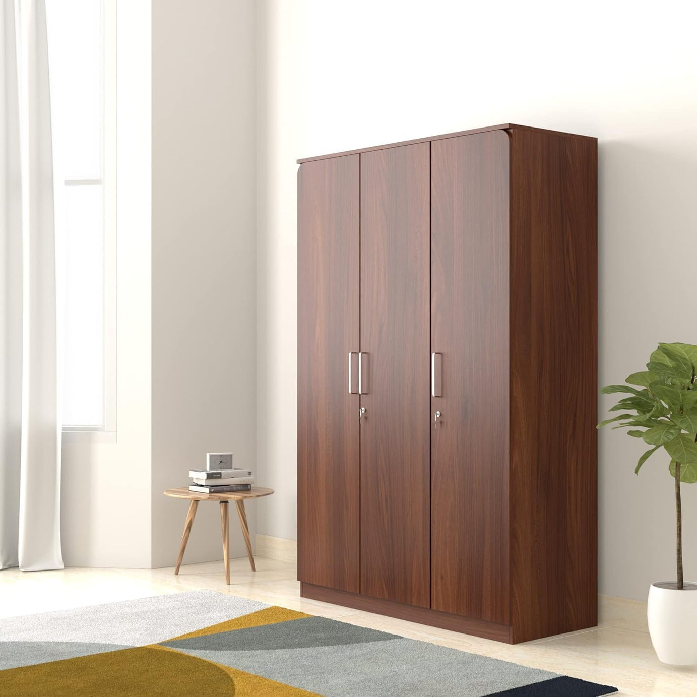 Amazon Brand - Solimo Madray Engineered Wood Wardrobe, Asian Walnut, 3 Door