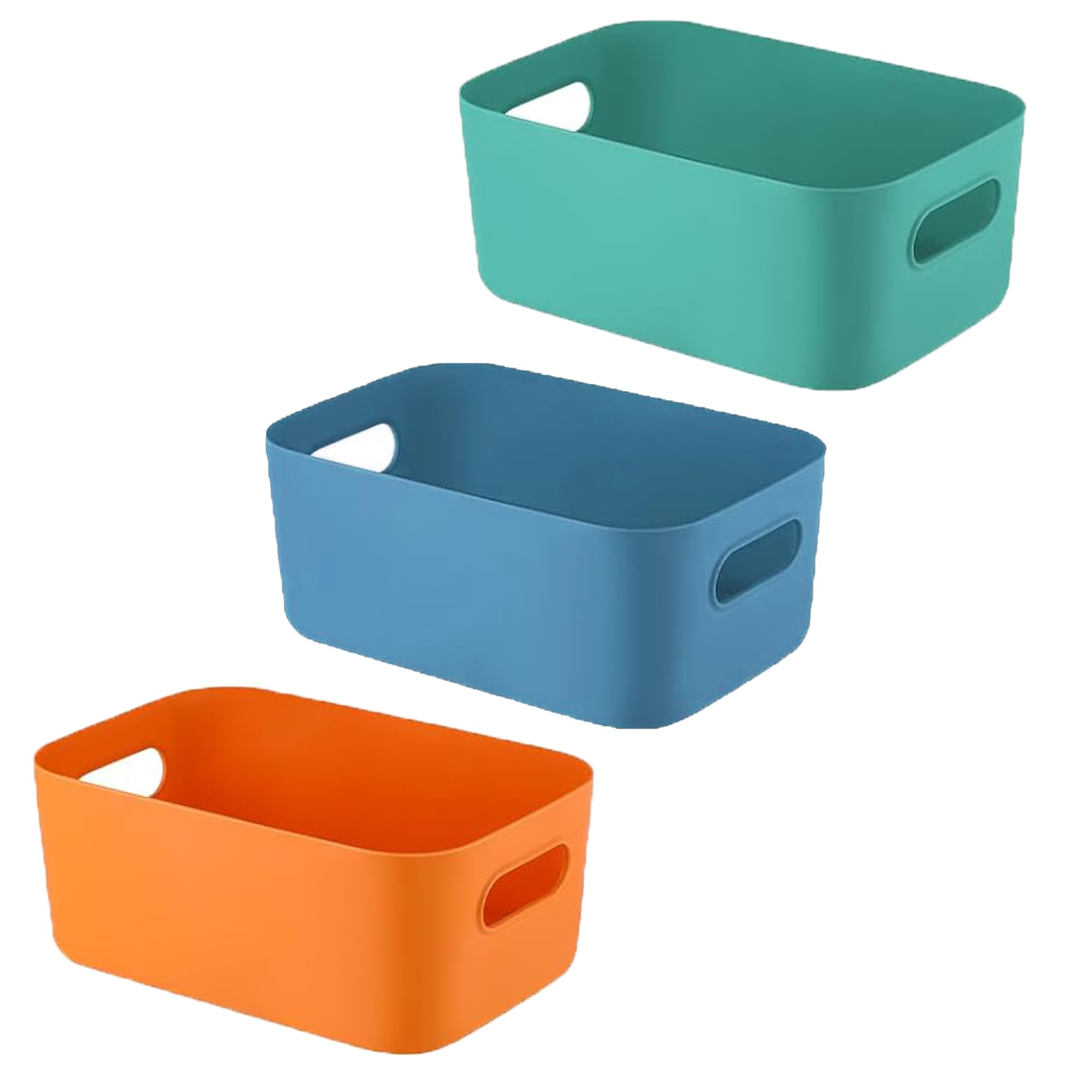 KARP Plastic Storage Basket Multipurpose Colorful for Kitchen & Home Organizer Box for Wardrobe, Fruits Vegetables, Toys, Stationary items (Storge Basket Without Lid-3Pcs)