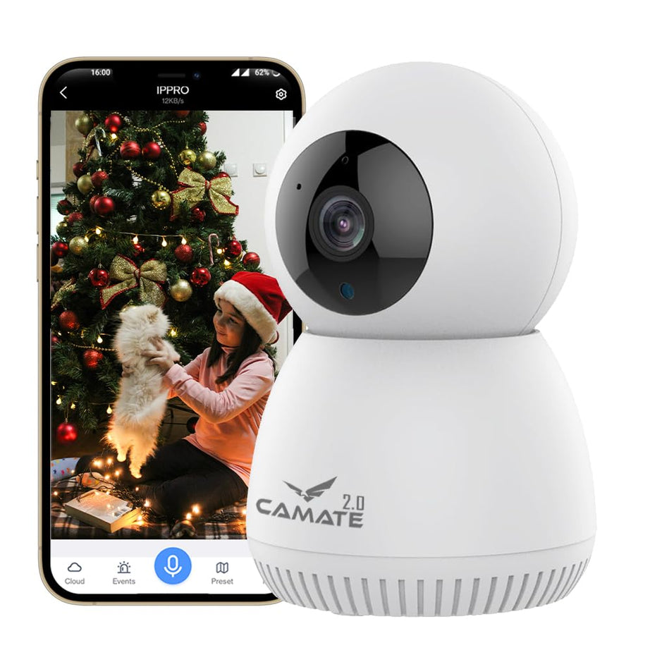 Camate Robocam 2MP Smart CCTV Wi-fi Home Security Camera, 360° View, 2 Way Talk, Cloud Monitor, Motion Detect, Supports SD Card Up to 256 GB, Night Vision, Alexa & Ok Google