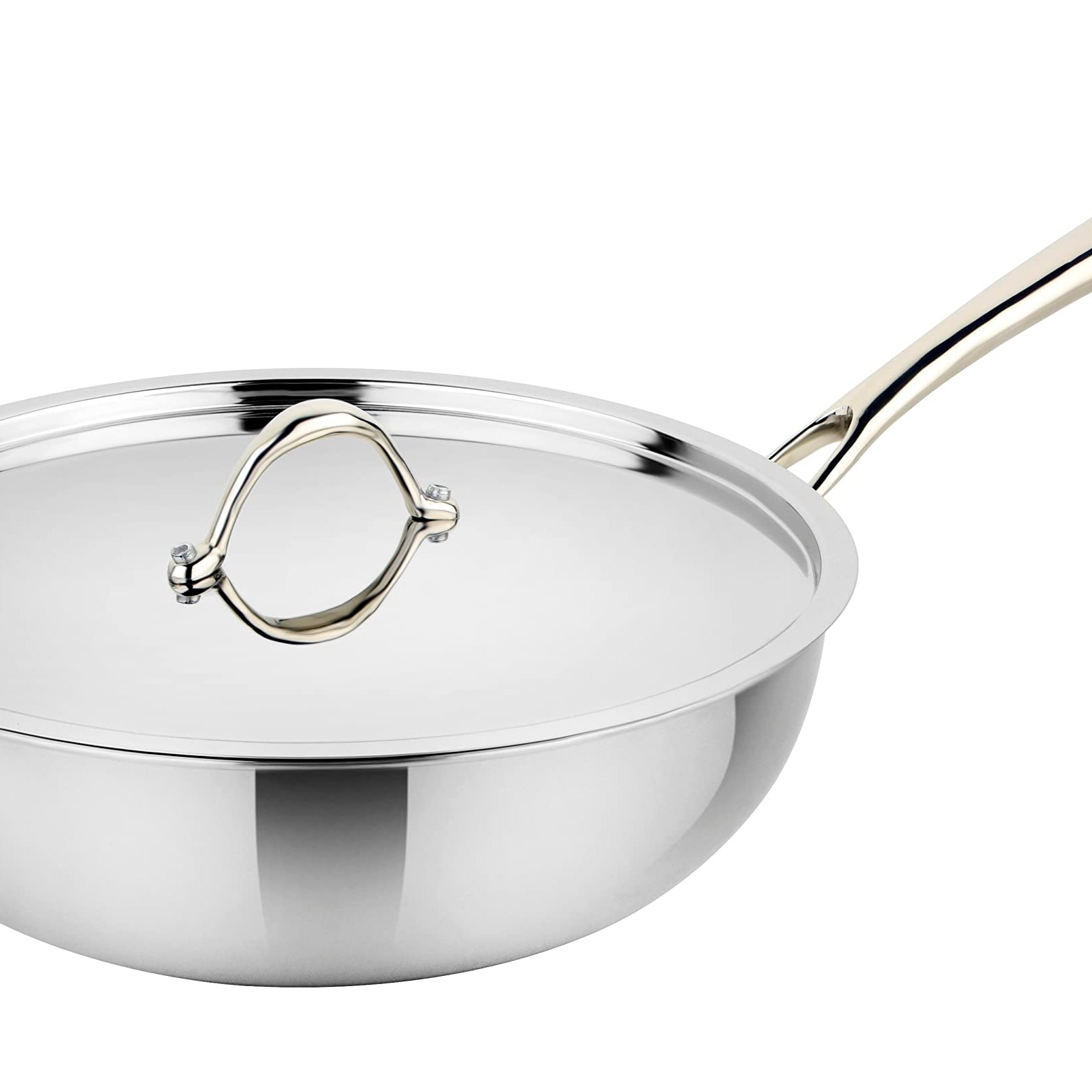 Prabha Stainless Steel Prima Wok, Included Lid, Kadhai for Kitchen, 28cm, 4.3 L Capacity, Steel Wok with Stay Cool Handle, Induction and Gas Stove Compatible