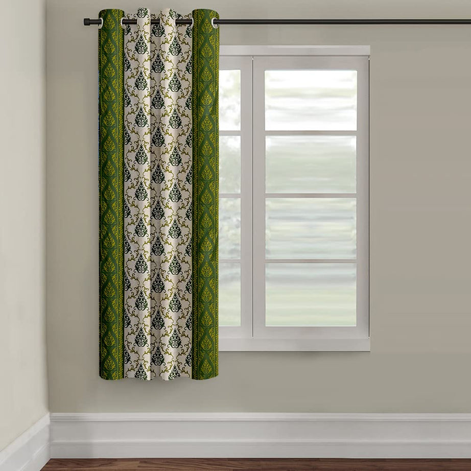 Cortina 1 Piece Damask Design Panel Eyelet Polyester Window Curtain - 5-Feet, Green