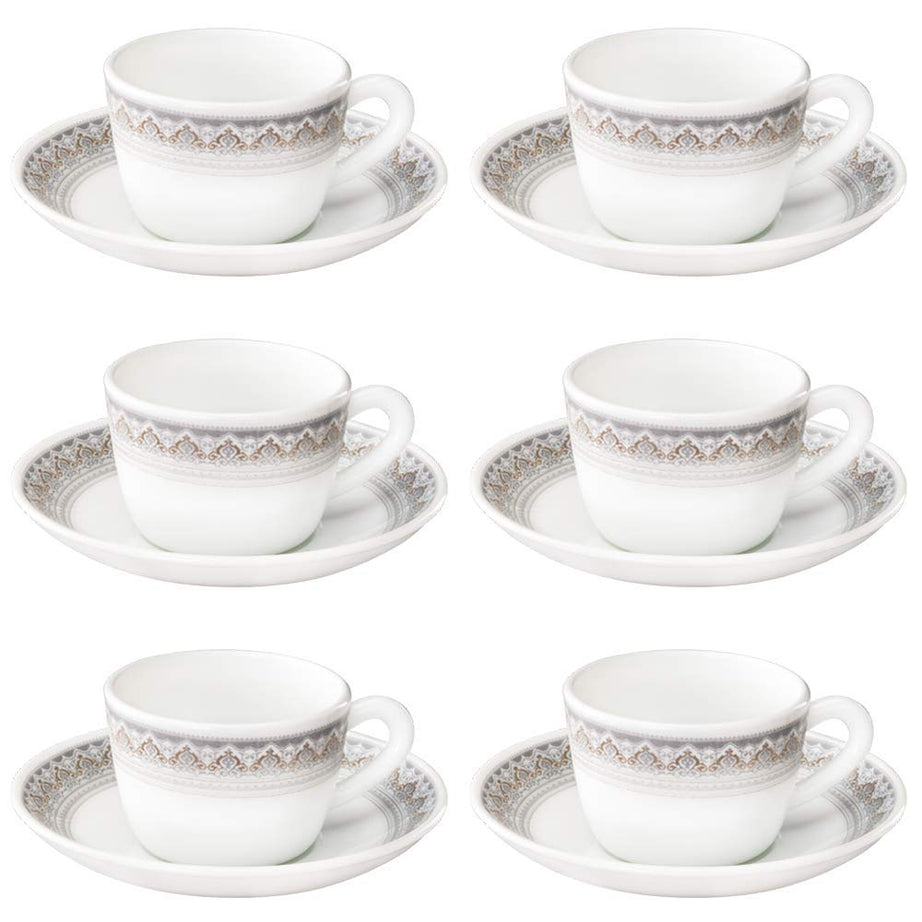 Larah by Borosil Opalware Classic Cup and Saucer Set, 145ml, 12-Pieces, White, HT12CS14CSC1, HT12CS14CSC1