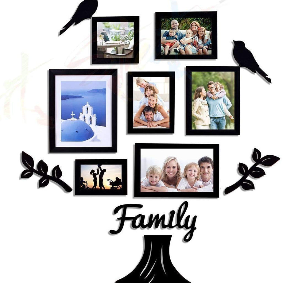 Art Street Family Tree Photo Frame set of 7 individual wall photo frame with MDF plaque - 2 Leaf,1 Trunk,1 Family and 2 Birds