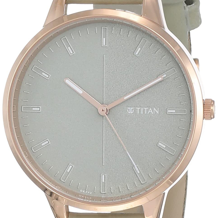 Titan Women's Precision Simplicity Watch: Green Gradient Dial with Leather Strap-NS2648WL01