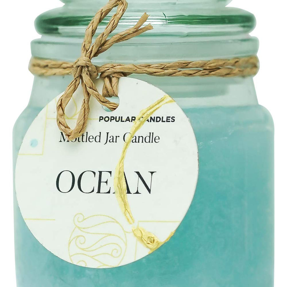 Popular Candles Mottled Scented Glass Jar Candle, Ocean, 3 Ounces