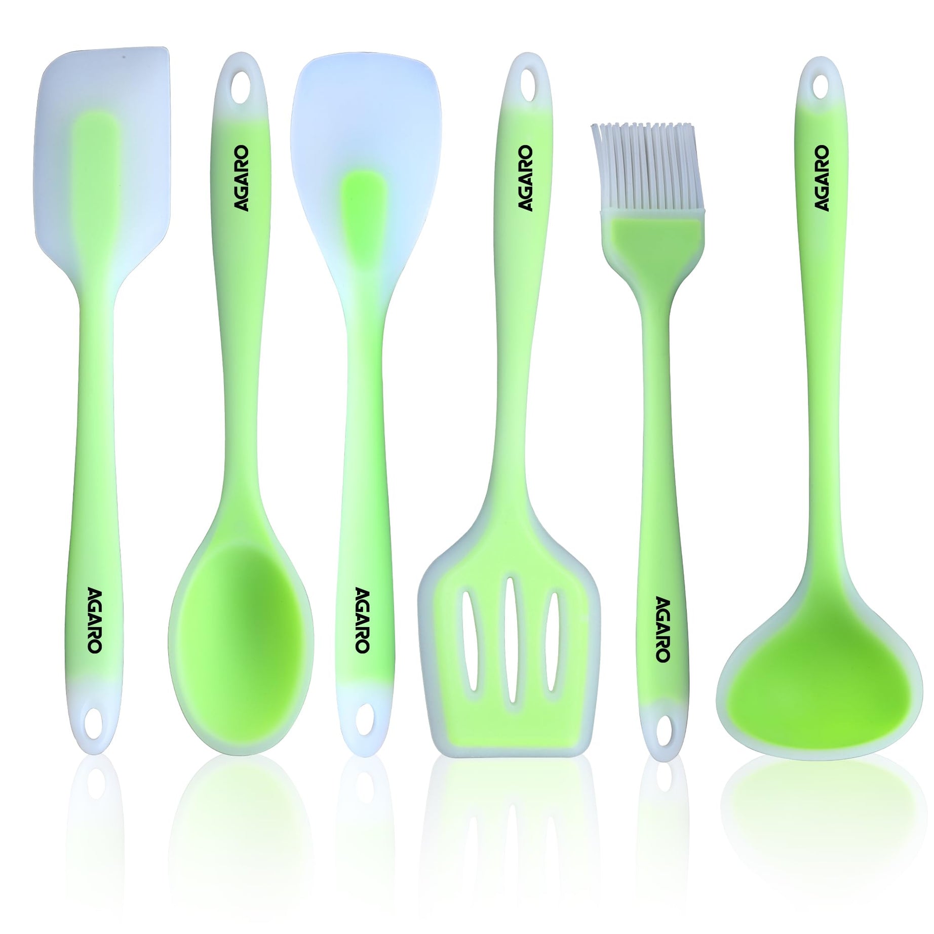 AGARO Deluxe Silicone Spatula Set of 6, Heat Resistant, Cooking, Baking and Mixing, Non-Stick Cookware, BPA Free, Seamless Design, Green.