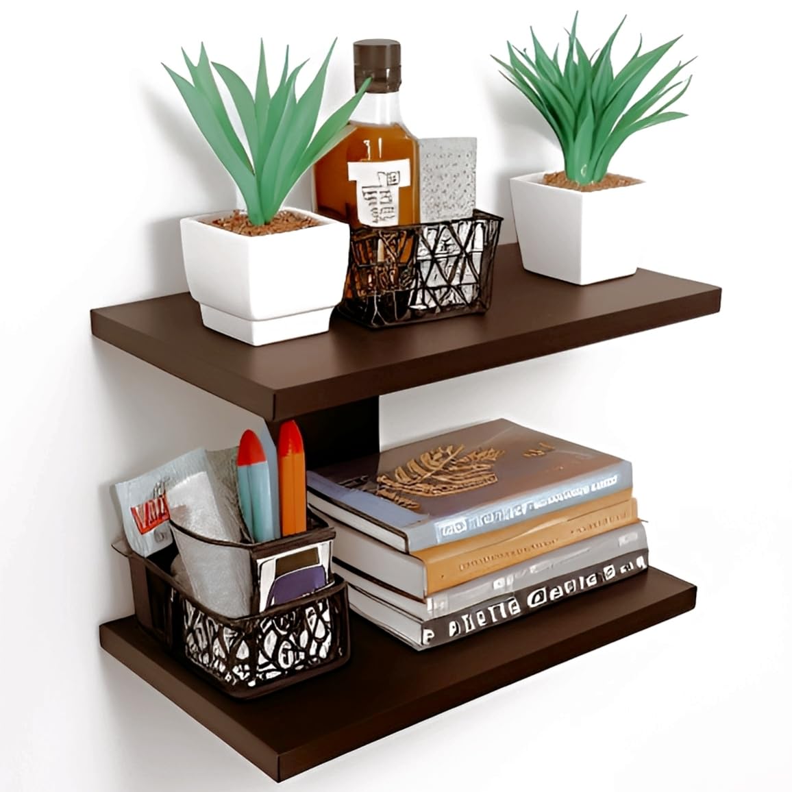 Dime Store Engineered Wood Wall Shelf,Glossy Finish,Set of 1,Brown