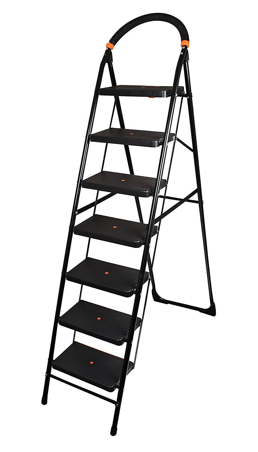 AJAAQI 7 Step Steel Black Diamond Ladder Heavy Duty Wide Step 7.2 FT - Made in India Ladder