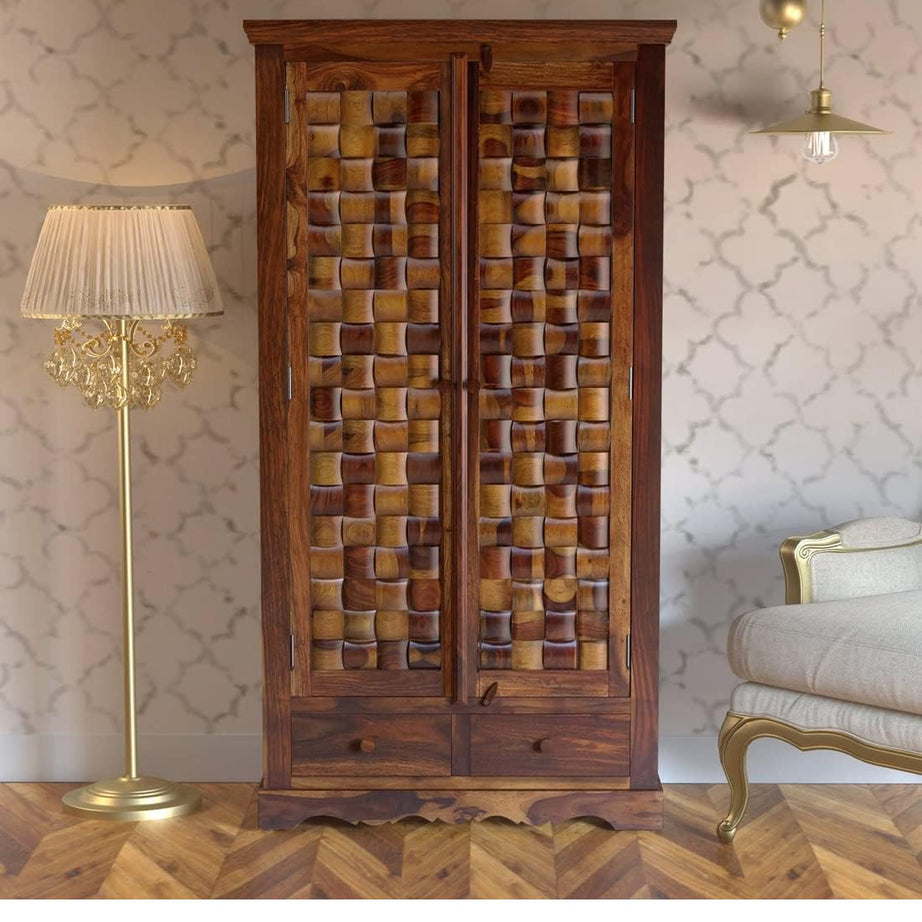 MADE WOOD Solid Wood Wardrobe, Wardrobe for Clothes Wooden, almirah for Clothes Wooden in Provincial Teak Finish