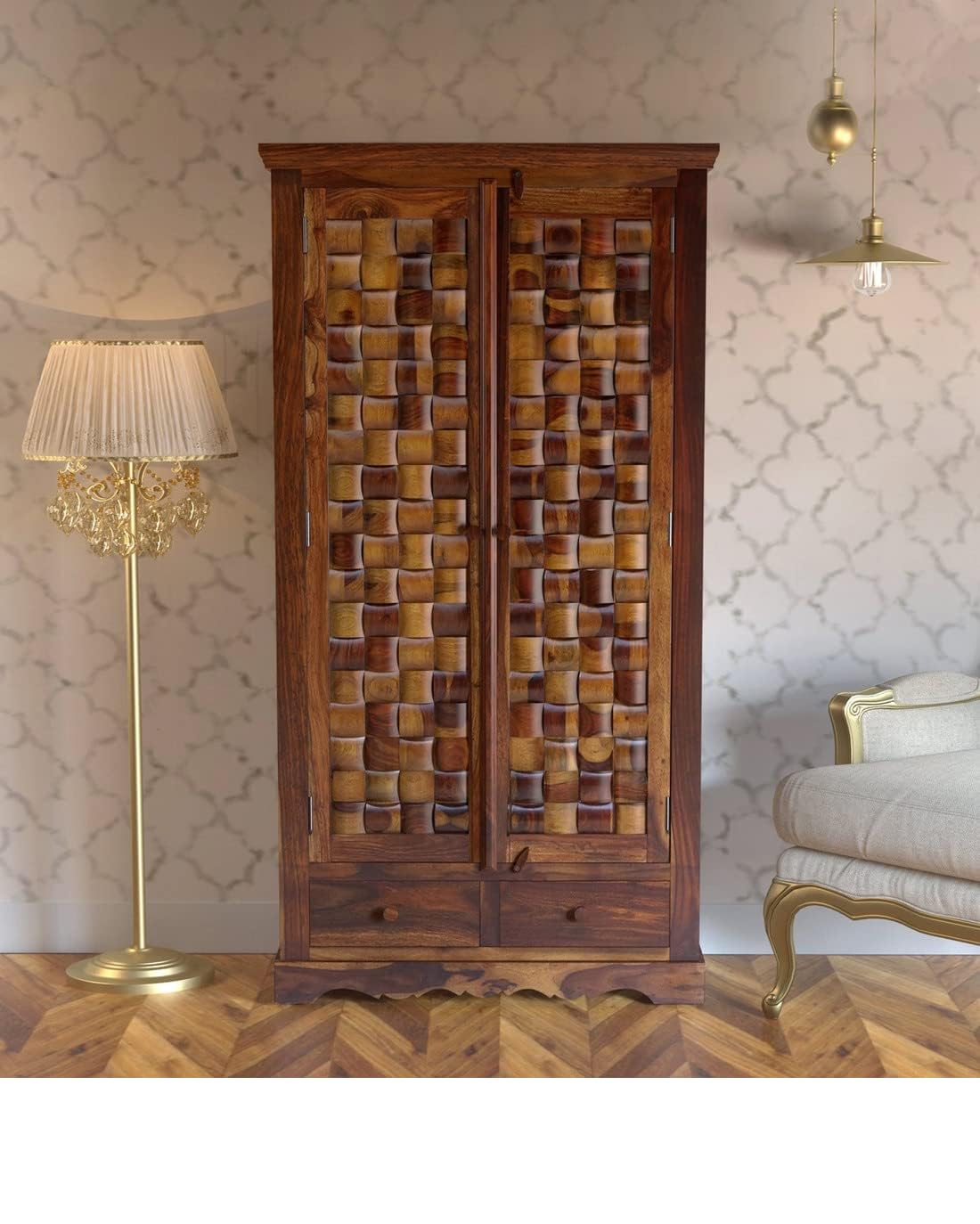 MADE WOOD Solid Wood Wardrobe, Wardrobe for Clothes Wooden, almirah for Clothes Wooden in Provincial Teak Finish