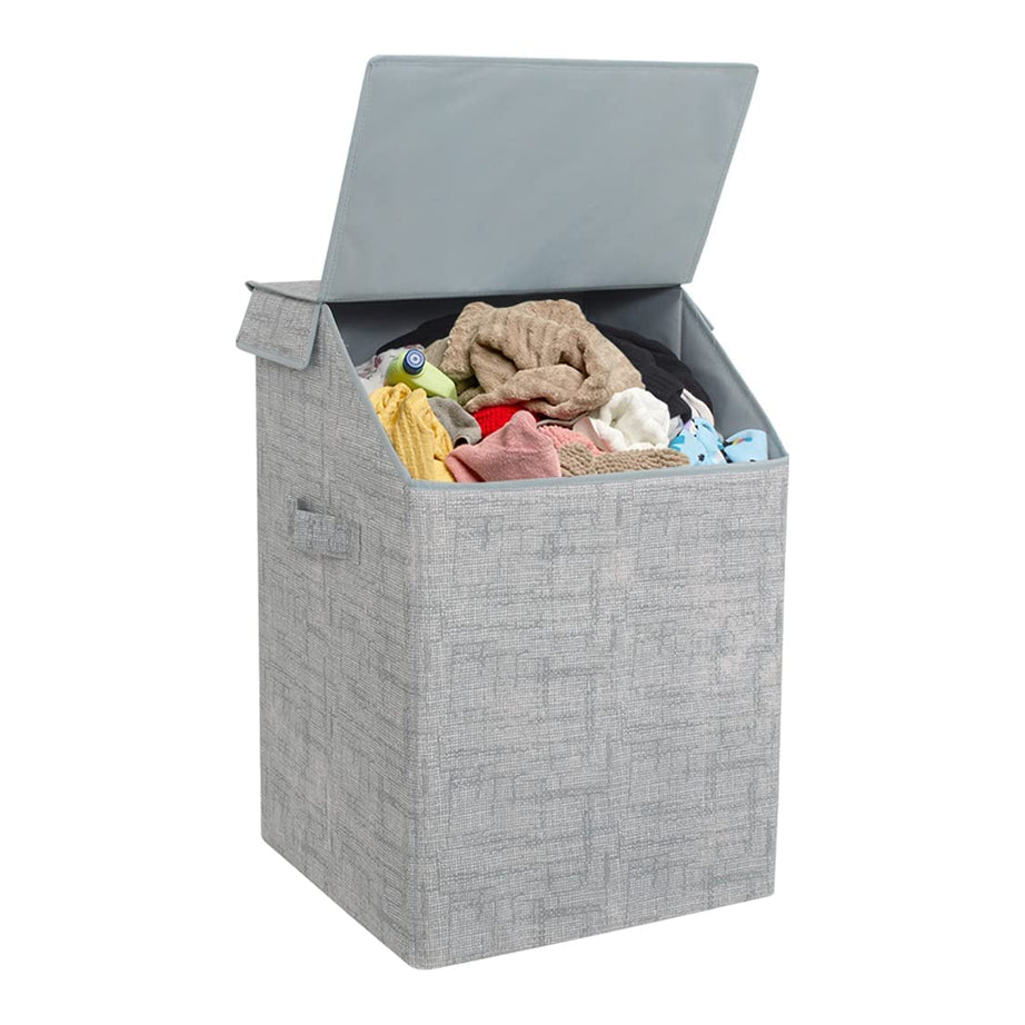 PrettyKrafts 75 L Jute Rectangular Foldable Large Laundry Bag/Basket With Lid & Handles, Collapsible Freestanding Clothes Storage Organizer for Bedroom, Dorm (40x35x53cm, Grey, Set of 1)