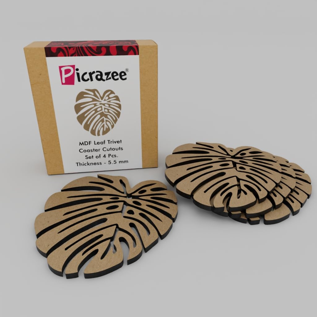 Picrazee Leaf Trivets MDF Wooden Plates Coasters for DIY Craft, Mandala Art, Resin Art, Painting, Decoration Craft Kit (LT_4)