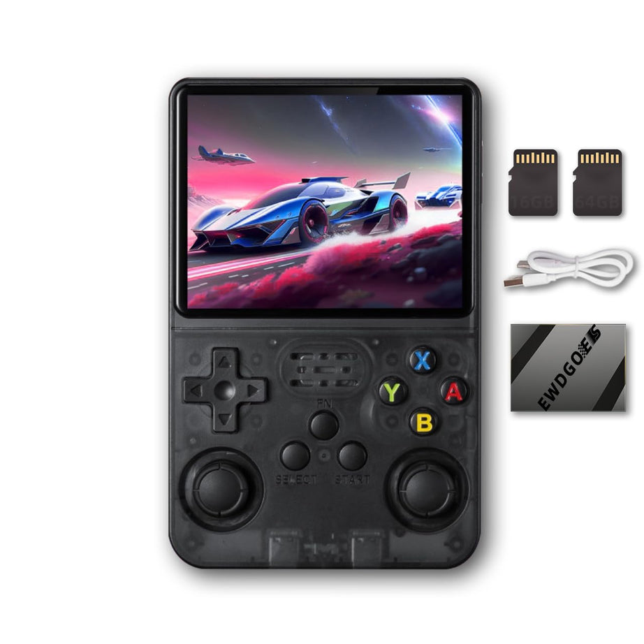 R36S Handheld Game Console 3.5 inch Retro Emulator System Transparent Black 64GB