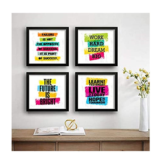 SAF Synthetic Set Of 4 Work Hard Dream Big Motivational Uv Coated Home Decorative Gift Item Framed Alphabets Painting 19 Inch X 19 Inch Saf_Set4_26, Multicolour, Standard