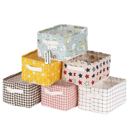 KSP HOME (Pack of 4) Foldable Storage Box Canvas Fabric Baskets for Organizing with Handles, Rectangle Small Storage Box, Cube, Foldable Multipurpose Storage Box, Closet, Desk, Baby Storage Organizer