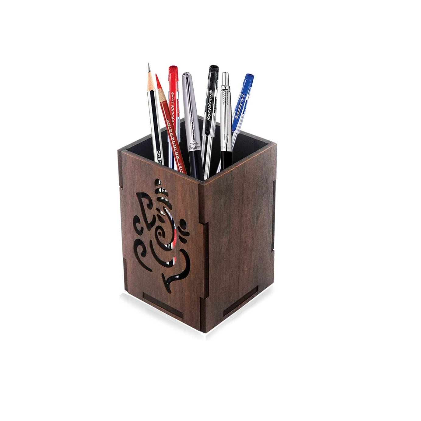 Raptech (Ganesha Design Pen Holder Stand Made of Wood Stationery Holder Home | Multipurpose Wooden Desk And Pencil For Office Table and This Have Lots Of Usages To Organize Your Items - Brown