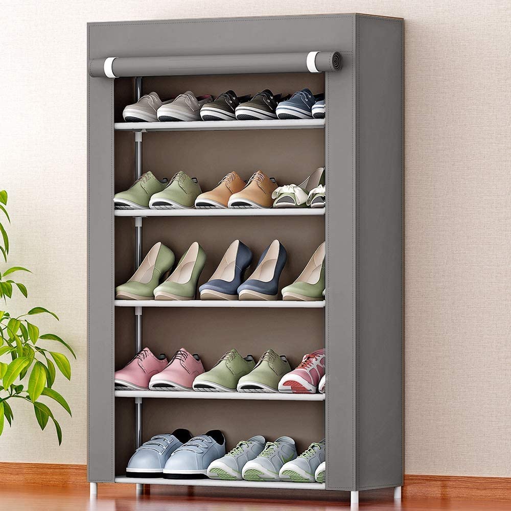 Ebee Metal 5 Shalves Shoe Cabinet (Grey), 58D x 28W x 91H Centimeters, 580 Mm Depth