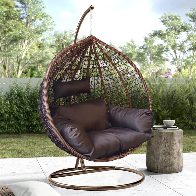 SpyderCraft Alisha Craft Single Seater Swing Chair with Stand & Cushion Outdoor Indoor Balcony Garden Patio,Powder Coated Frame,UV Protected Wicker,Premium Cushion, Metal