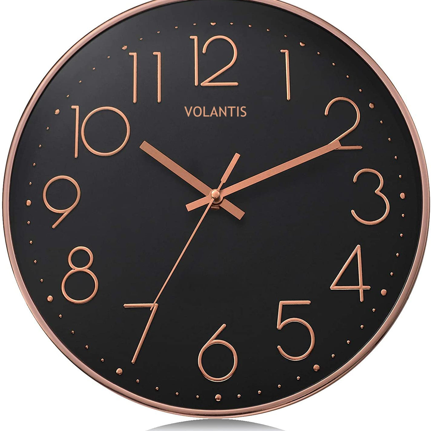 VOLANTIS 12 Inch Modern Plastic Stylish Non Ticking Silent Analog Wall Clock for Home, Living Room, Bedroom, Office, and Kitchen (Black & Rose Gold)