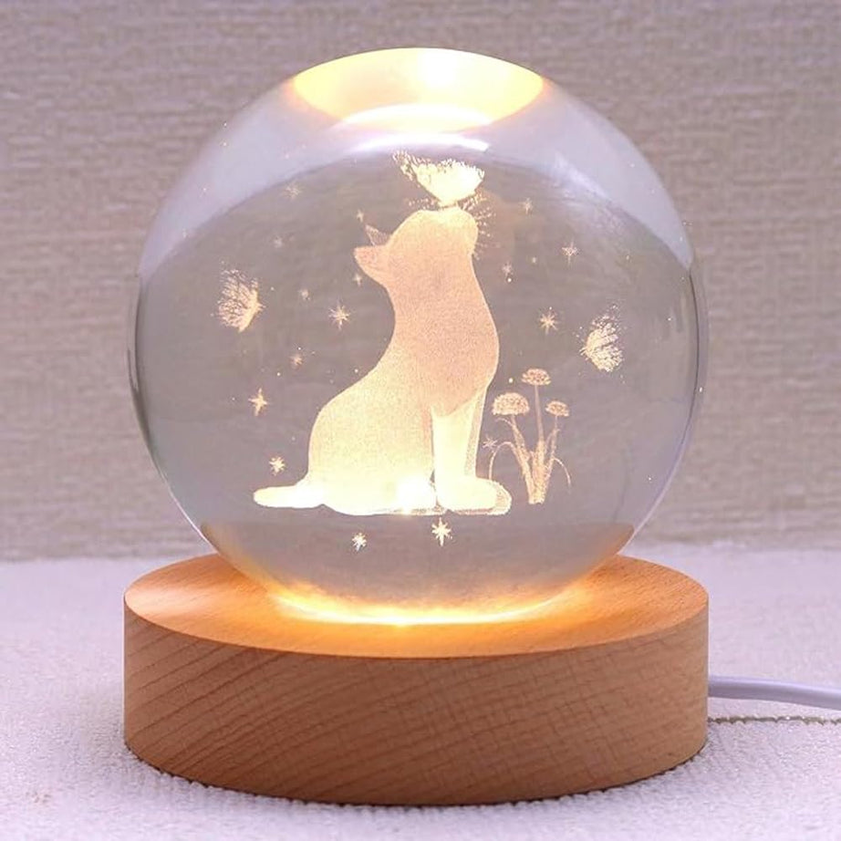 GITGRNTH 3D Cat Figurine Crystal Ball Lamp, Cat Light Lamp with Wooden Base, Cat Gifts for Cat Lovers, Cat Stuff for Cat Lovers, Birthday Christmas Mothers Day Cat Temed Items for Women Cat Lovers-