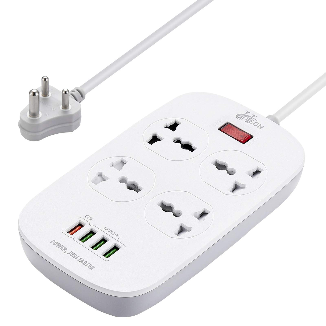 Hoteon Extension Board With Usb Port, Power Strip With Qc3.0 Fast Charging Ports, 4 Way Outlets Sockets With Master Switch, 3 Pin Universal Surge Protection, 2Meters Cable (White), 250 Volts