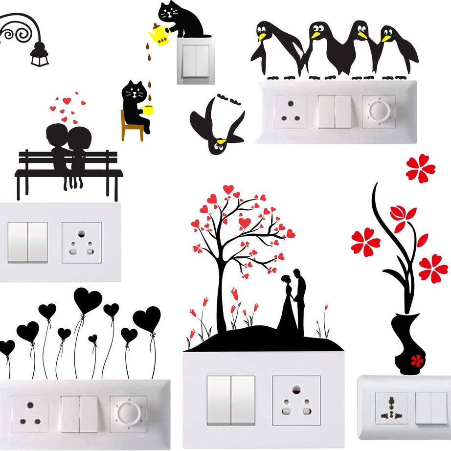 DreamKraft Vinyl Wall Fridge Switch Board Floor Sticker, 13.77 x 13.77 x 0.39 Inches, Multicolour, Animal Self-Adhesive