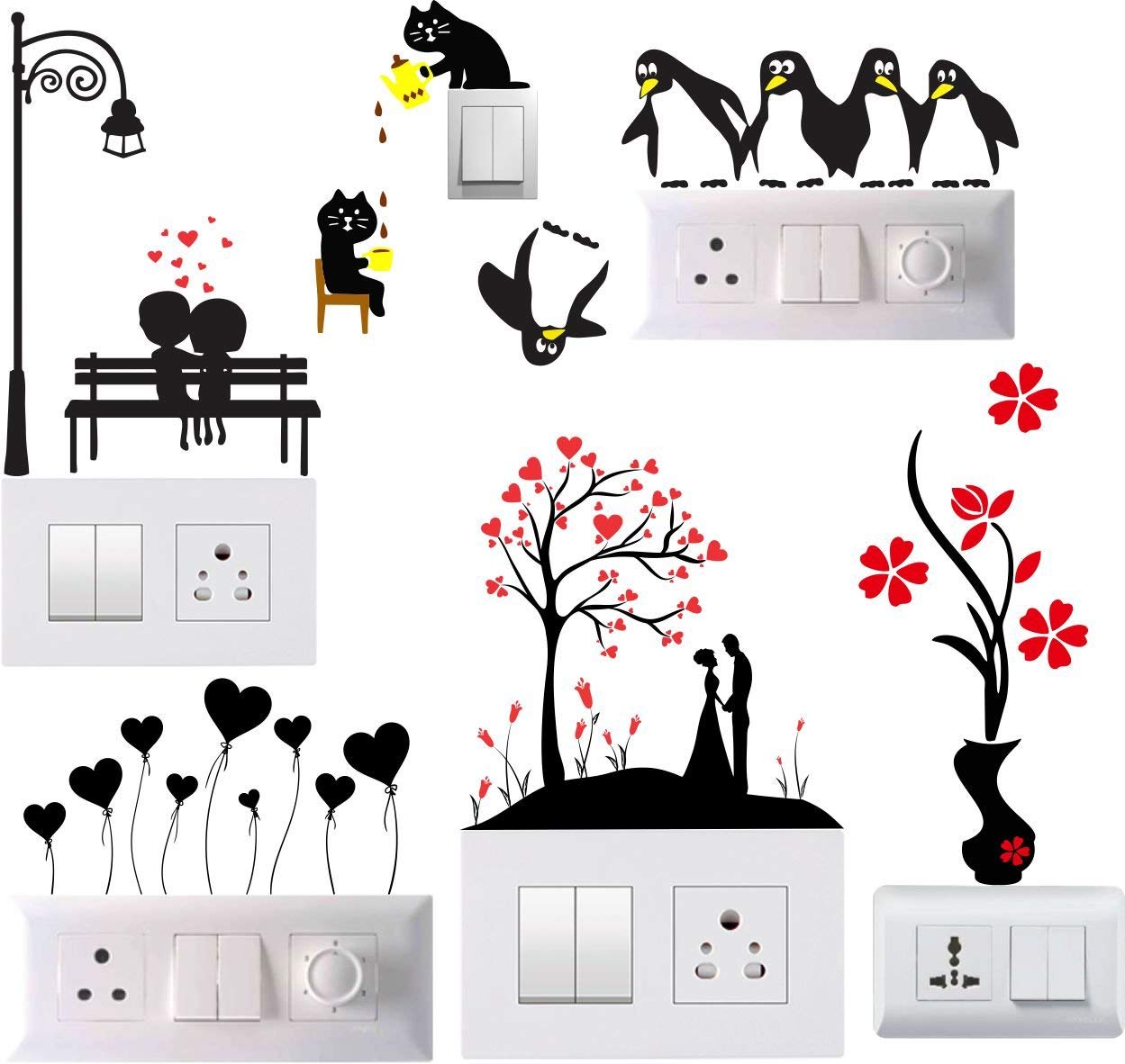 DreamKraft Vinyl Wall Fridge Switch Board Floor Sticker, 13.77 x 13.77 x 0.39 Inches, Multicolour, Animal Self-Adhesive