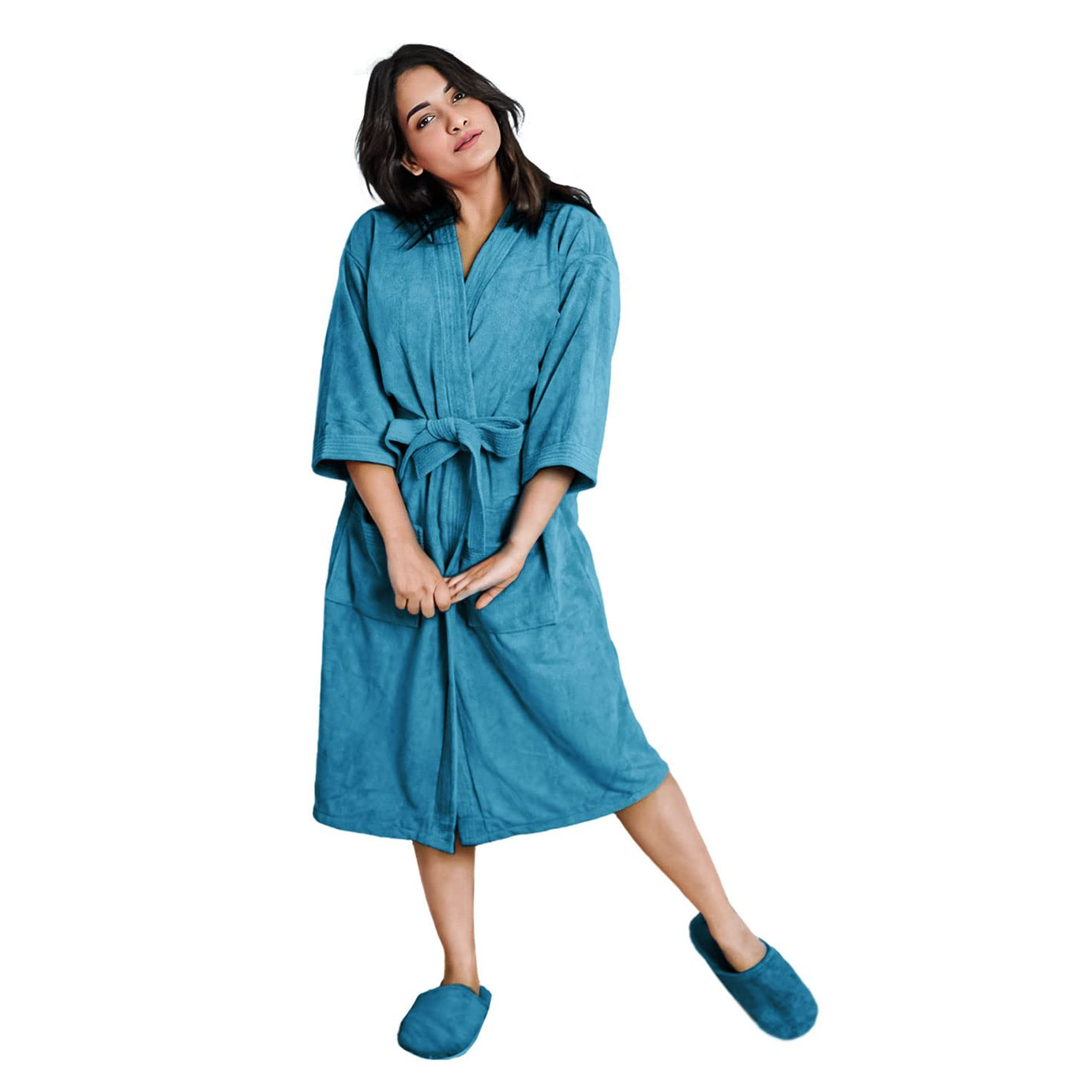 Sassoon Venir Microfiber Bathrobe With Slippers for Men & Women, Unisex Luxury Bathrobe Towel, Spa Robe Combed (Pack of 1) - Peacock Color