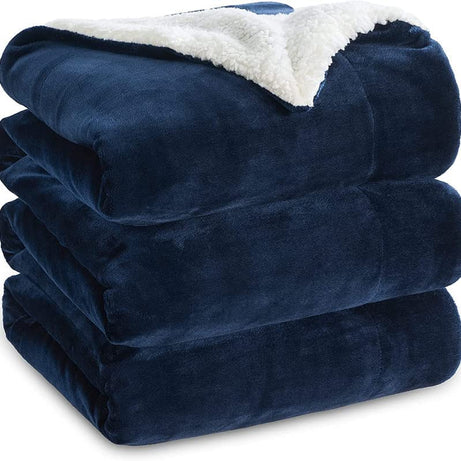 BSB HOME Polyester Micromink Summer AC Blanket Sherpa Super Soft Flannel Solid/Plain AC Dohar/Comforter, Navy Blue, Size 220 x 230 Cms (Approx 7.6 x 7 ft) (Double)