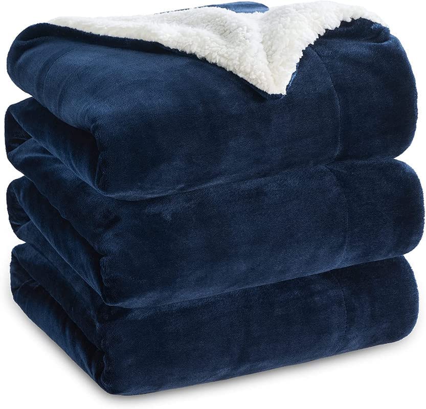 BSB HOME Polyester Micromink Summer AC Blanket Sherpa Super Soft Flannel Solid/Plain AC Dohar/Comforter, Navy Blue, Size 220 x 230 Cms (Approx 7.6 x 7 ft) (Double)