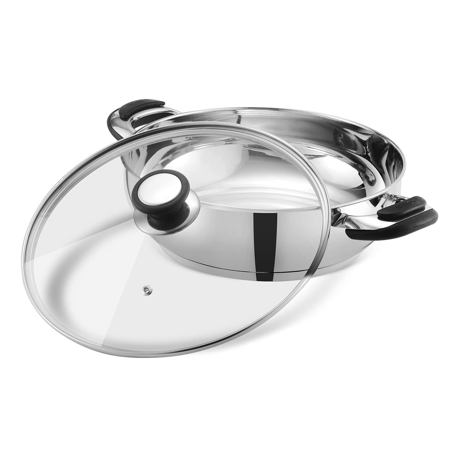 Vinod Durban Stainless Steel Kadhai with Glass Lid 2.7 Litre (24 cm) | 6.2mm Thick | Kadhai for Deep Frying | Induction and Gas Base| 2 Year Warranty - Silver