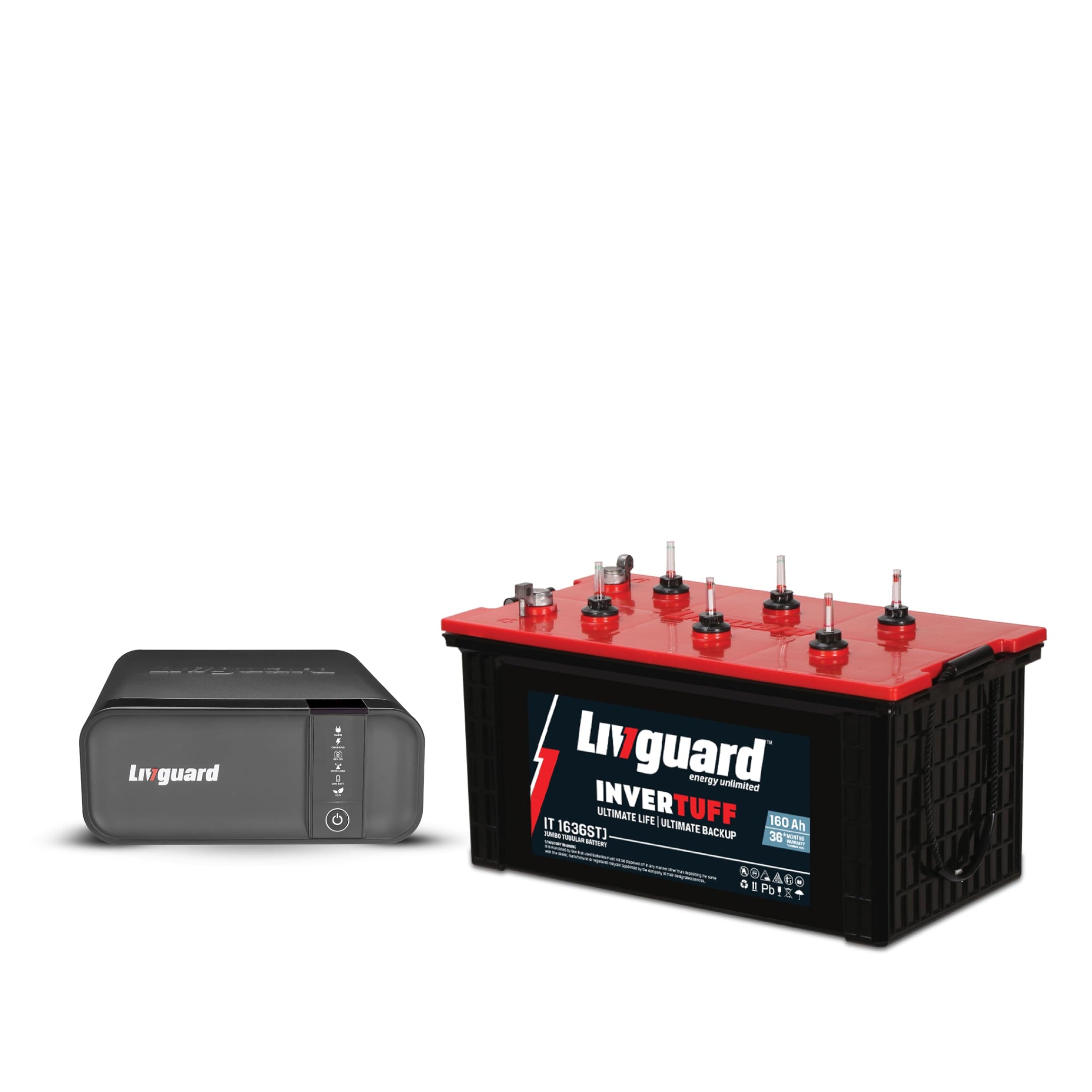 Livguard Inverter & Battery Combo |LG1100_IT 1636STJ |LG1100 - 900 VA/12V Square Wave Inverter |IT 1636STJ 160 Ah with 36 Months Battery Warranty |Reliable for Home, Office and Shop