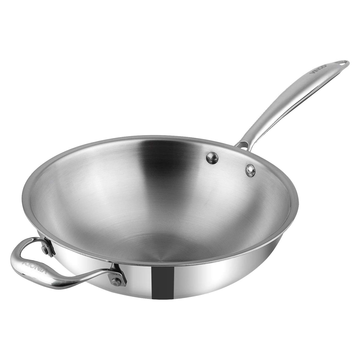 Vinod Platinum Triply Stainless Steel Wok - 3 Litre, 26 cm | Riveted Handle | Stir, Shallow Fry / Noodles / Curry / Fried Rice | Induction Base | 5 Year Warranty - Silver