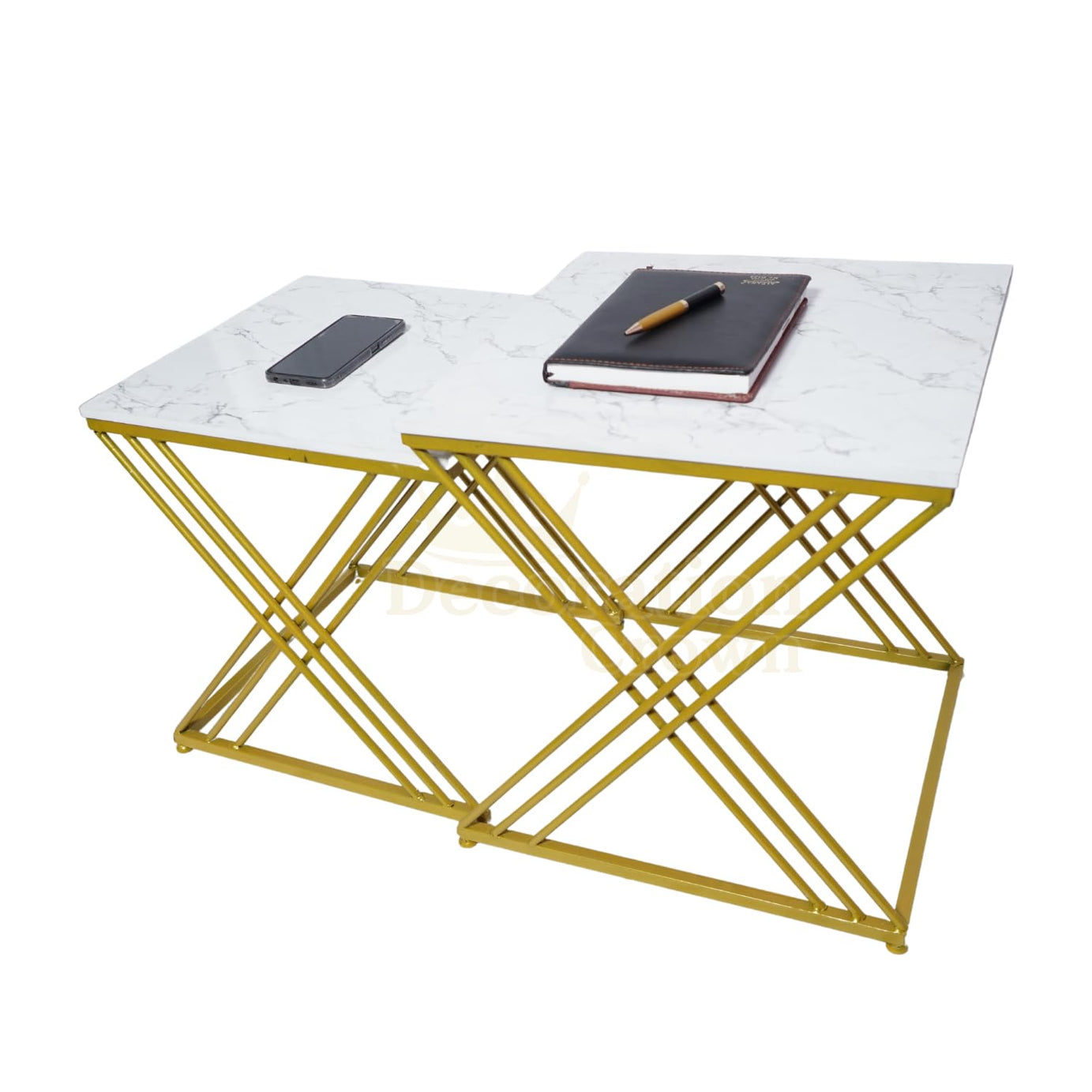 Decoration Crown MDF Top Side Table,Metal Side Coffee Table/Modern Style/Gold Finish Designer Set of 2