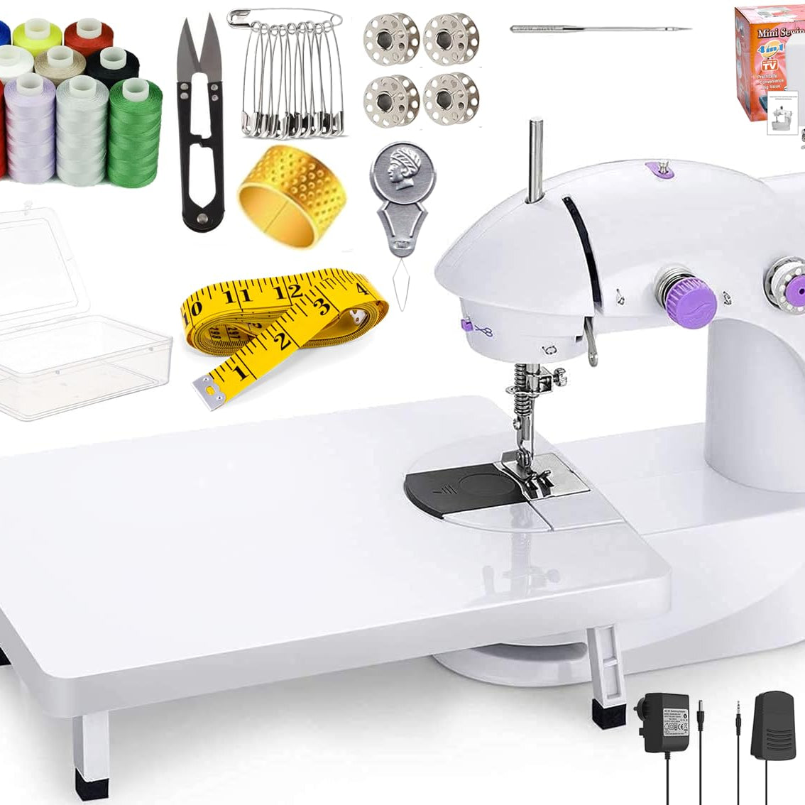 Kiwilon Mini Sewing Machine For Home Tailoring I Silai Machine With Foot Pedal Adapter And Sewing Kit I Tailoring Machine For Domestic Use I Portable Silai Machine With Extension Board (With Kit)