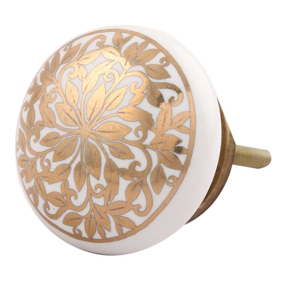 IndianShelf 2 Packs Gold Flower Ceramic Drawer Knobs for Kitchen Cabinet Hardware Door Pulls Decorative Dresser Premium Upgrade