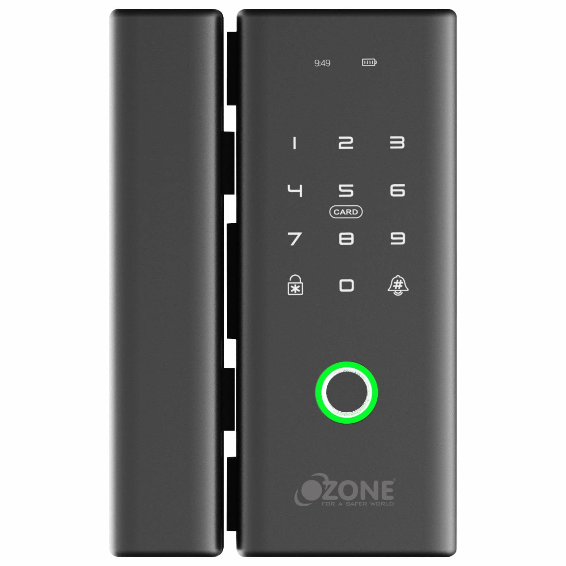 Ozone RFID Fingerprint Glass Door Lock with Remote and Mobile Application, Passage Mode | Anti-Theft Password | Automatic Locking | Smart Freeze (for Glass to Glass Lock)