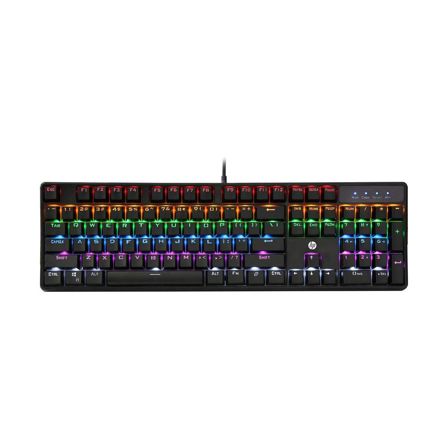 HP GK320 Wired Full Size RGB Backlight Mechanical Gaming Keyboard, 4 LED Indicators, Mechanical Switches, Double Injection Key Caps, and Windows Lock Key