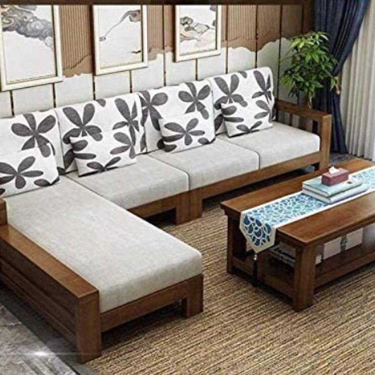 Mahimart And Handicrafts Sheesham Wood Sofa Set For Living Room | Wooden Sofa Set - L Shape Sofa | Corner Sofa With Center Table - Available In Dark Honey Finish (Brown) - 7 Seater